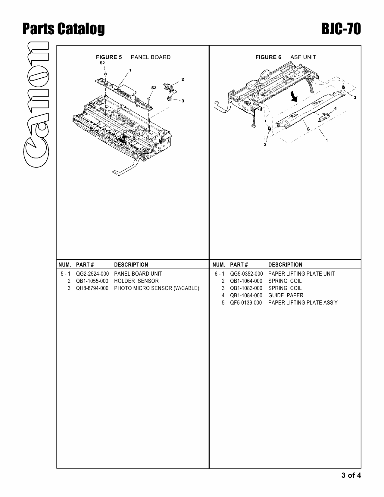 Canon BubbleJet BJC-70 Parts Catalog Manual-4